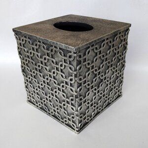 Raymond Waites Resin Chain Link Style Antique Silver Tissue Box Cover Holder